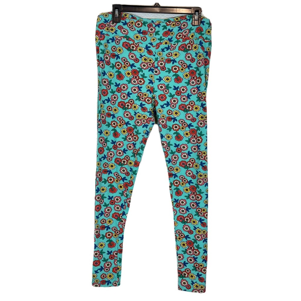 Lularoe Blue Orange Green Yellow Floral  Leggings Women Size Tall Curvy Stretchy